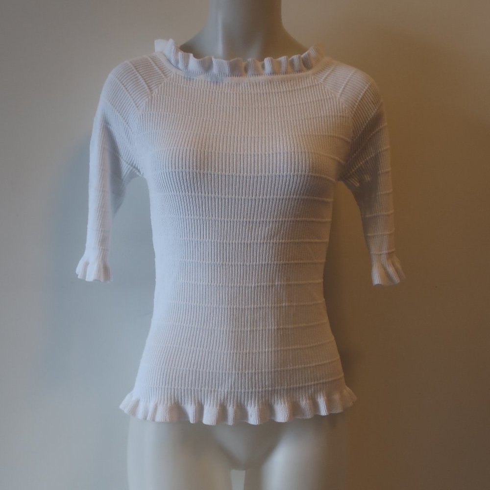 Womens Villa Milano White Off Shoulder Ribbed Knit Half Sleeve Top M * COLO